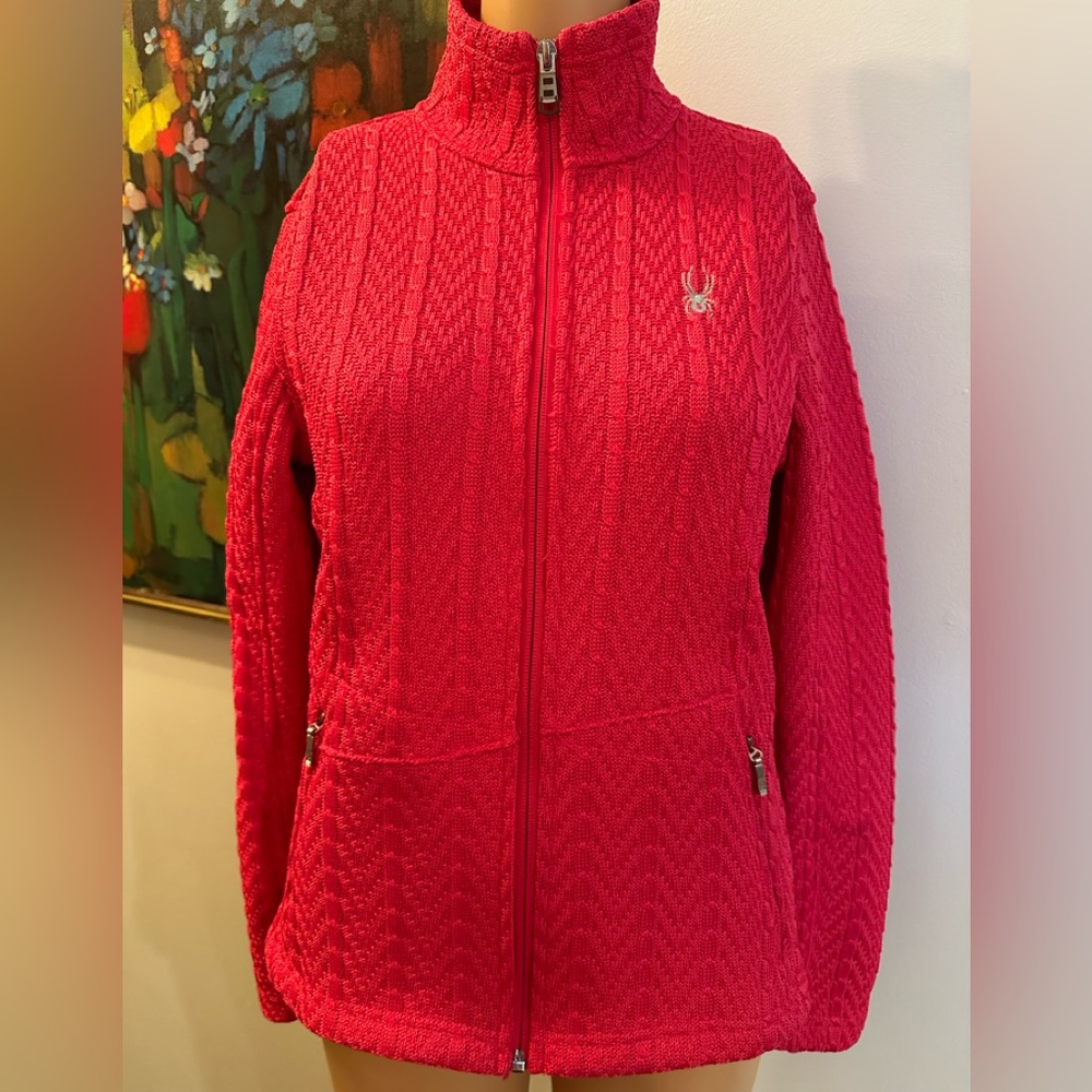 Spyder Women's Bright Pink Cable Knit Full-Zip Jacket